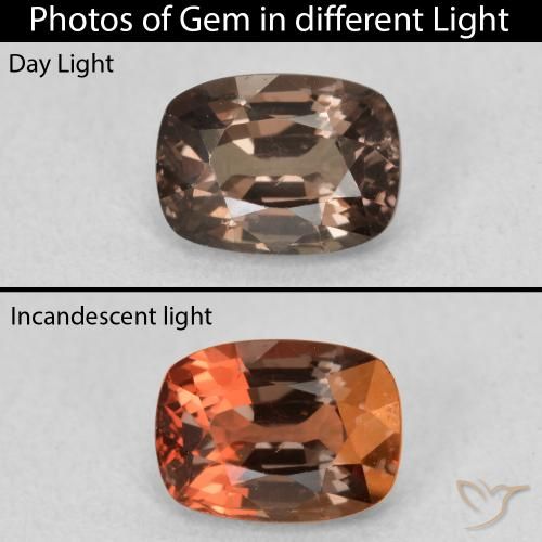 1.17ct Naturel Brun léger moyen Grenat Couleur Changeant, Coussin, VVS