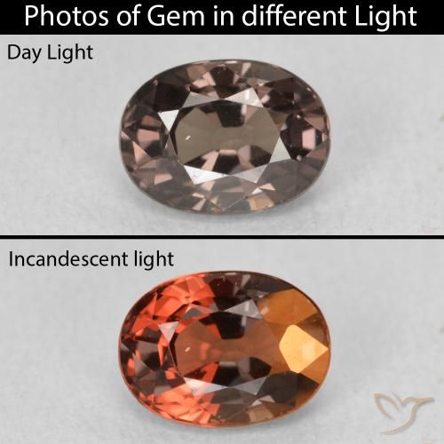 Grenat à changement de couleur marron naturelle coupe ovale, 1,28 ct, VVS