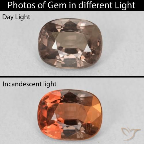 1.13ct Naturel Brun léger moyen Grenat Couleur Changeant, Coussin, VS