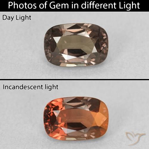 Grenat Couleur Changeant Brun léger moyen naturelle Coussin, 0.97 ct, VVS