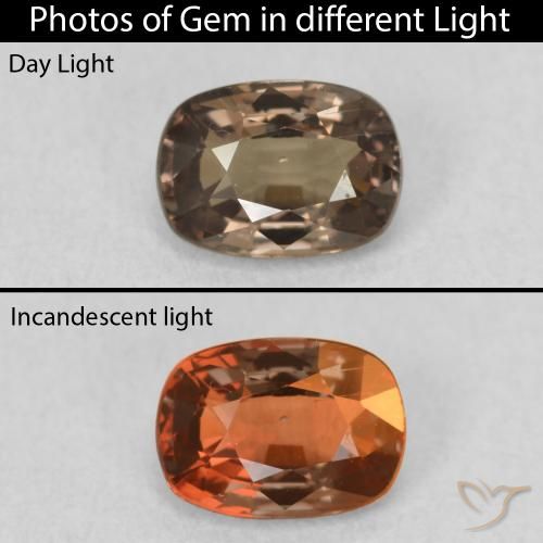 0.97ct Naturel Brun léger moyen Grenat Couleur Changeant, Coussin, VS