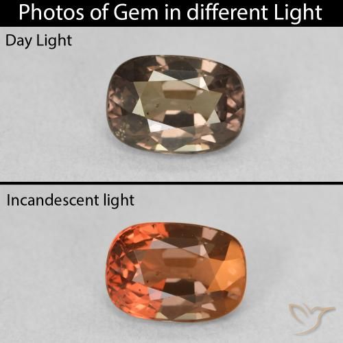 1.52ct Naturel Brun léger moyen Grenat Couleur Changeant, Coussin, VS