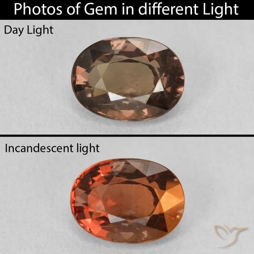 1.64ct Naturel Brun léger moyen Grenat Couleur Changeant, ovale, VS