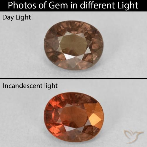 1.53ct Naturel Brun léger moyen Grenat Couleur Changeant, ovale, VS