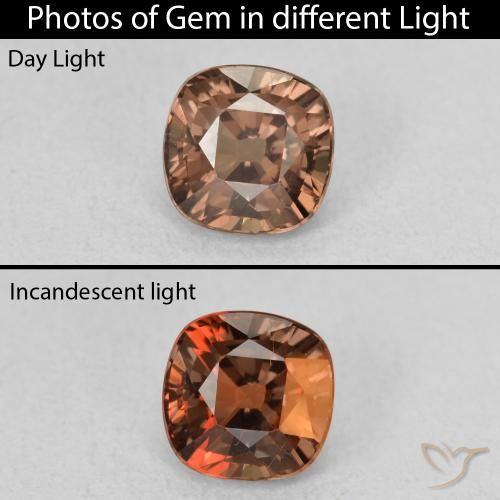 1.28ct Naturel Marron foncé Grenat Couleur Changeant, Coussin, VS
