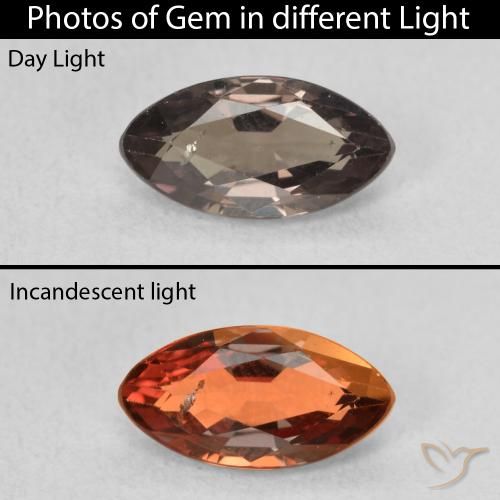 1.09ct Naturel Brun léger moyen Grenat Couleur Changeant, Marquise, VS-SI