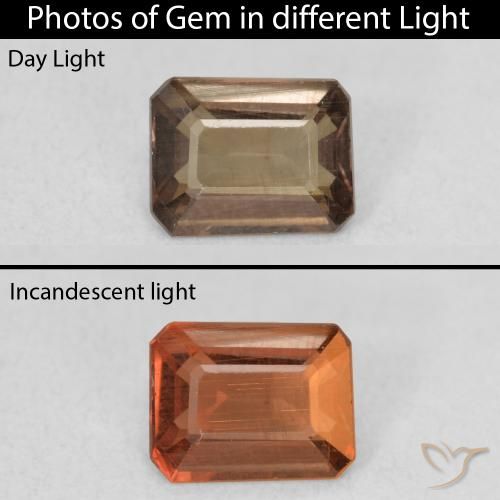 0.91ct Naturel Marron foncé Grenat Couleur Changeant, Taille émeraude, VS