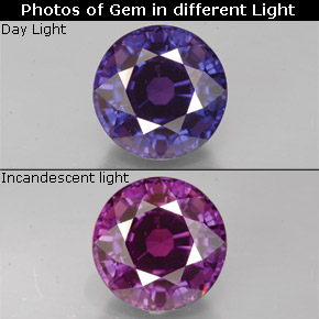 Saphir à changement de couleur multicolore naturelle coupe roude, 4,60 ct, VS