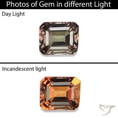 Saphir couleur-Changeant Brun léger moyen naturelle Taille émeraude, 0.34 ct, VVS