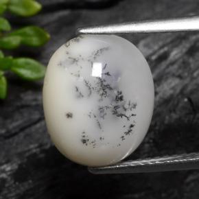 Dendritique Agate Noir blanc naturelle Coupe ovale, 3.70 ct, Translucide