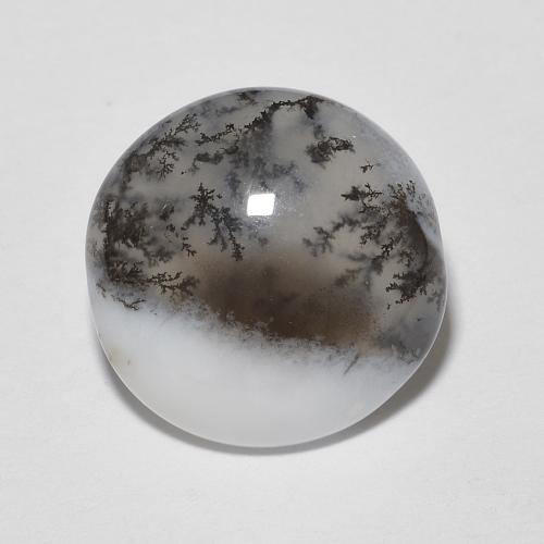 Agate dendritique blanc naturelle coupe roude, 4,65 ct, translucide