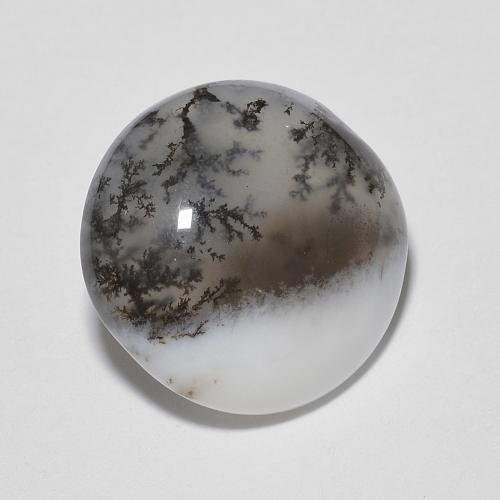 Agate dendritique blanc naturelle coupe roude, 4,65 ct, translucide