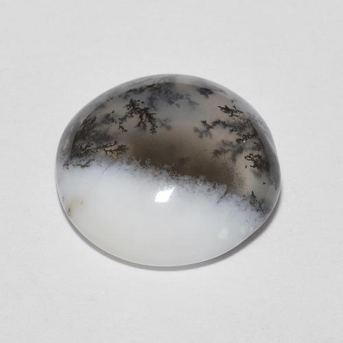 Agate dendritique blanc naturelle coupe roude, 4,65 ct, translucide