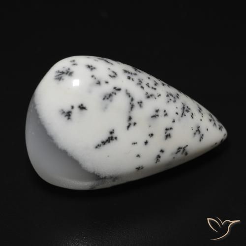 Dendritique Agate Blanc avec noir naturelle En forme de poire, 11.43 ct, Translucide
