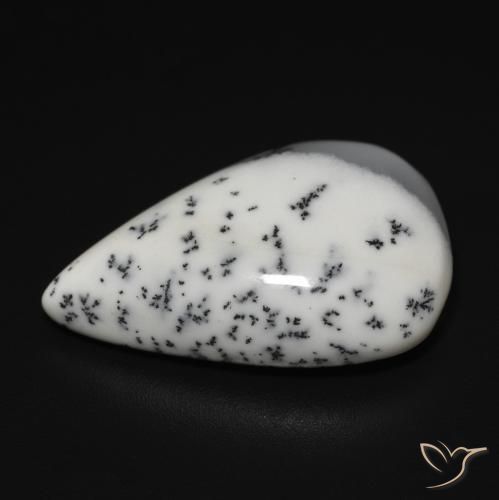 Dendritique Agate Blanc avec noir naturelle En forme de poire, 11.43 ct, Translucide