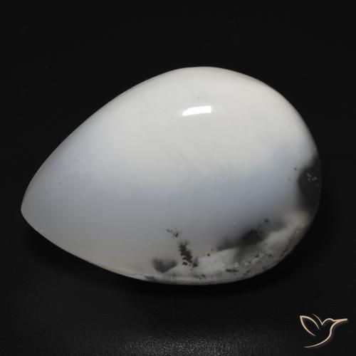 Dendritique Agate Blanc avec noir naturelle En forme de poire, 14.76 ct, Translucide