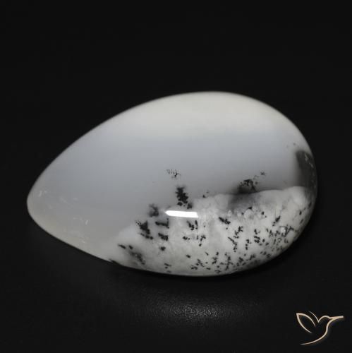 Dendritique Agate Blanc avec noir naturelle En forme de poire, 14.76 ct, Translucide