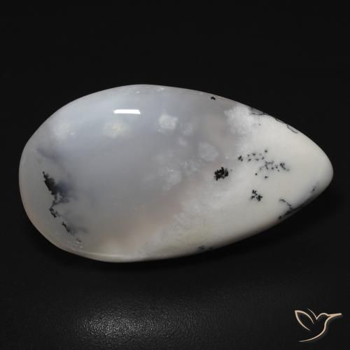 Dendritique Agate Blanc avec noir naturelle En forme de poire, 11.48 ct, Translucide
