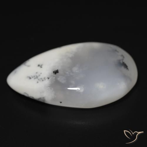 Dendritique Agate Blanc avec noir naturelle En forme de poire, 11.48 ct, Translucide
