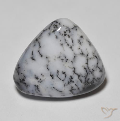 11.11ct Naturel Blanc avec noir Dendritique Agate, En forme de poire, Opaque
