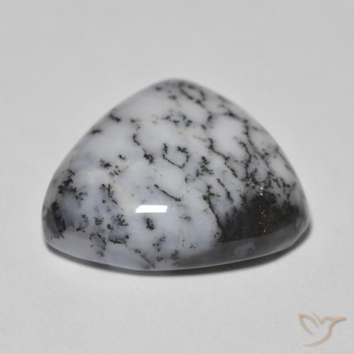 Dendritique Agate Blanc avec noir naturelle En forme de poire, 11.11 ct, Opaque