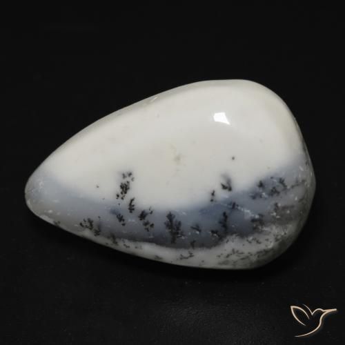 Dendritique Agate Blanc avec noir naturelle En forme de poire, 13.25 ct, Opaque