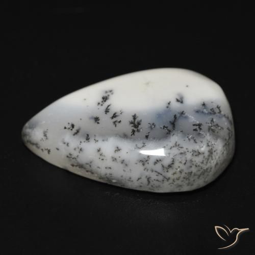 Dendritique Agate Blanc avec noir naturelle En forme de poire, 13.25 ct, Opaque