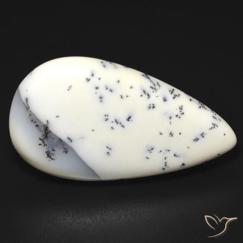 Dendritique Agate Blanc avec noir naturelle En forme de poire, 16.23 ct, Translucide