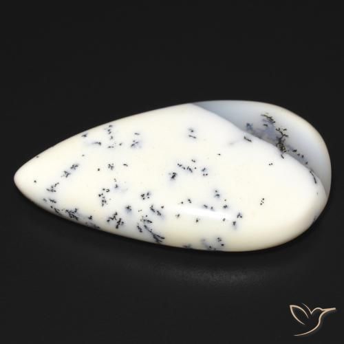 Dendritique Agate Blanc avec noir naturelle En forme de poire, 16.23 ct, Translucide