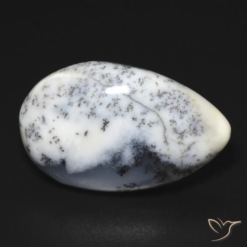 Dendritique Agate Blanc avec noir naturelle En forme de poire, 11.24 ct, Opaque
