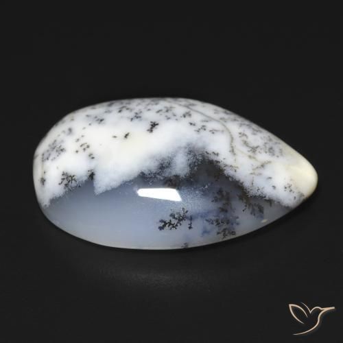 Dendritique Agate Blanc avec noir naturelle En forme de poire, 11.24 ct, Opaque