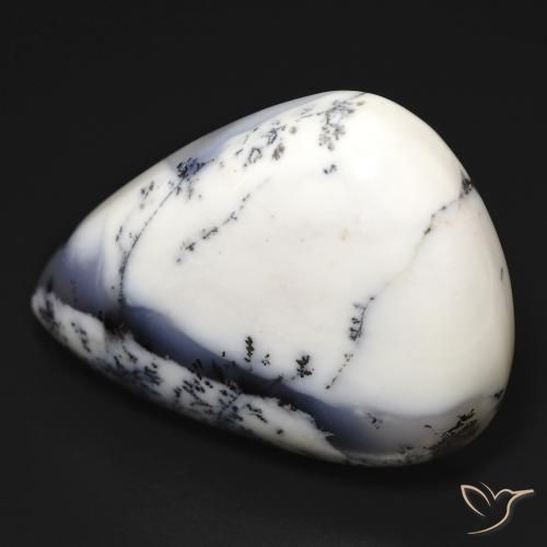 Dendritique Agate Blanc avec noir naturelle En forme de poire, 32.58 ct, Opaque