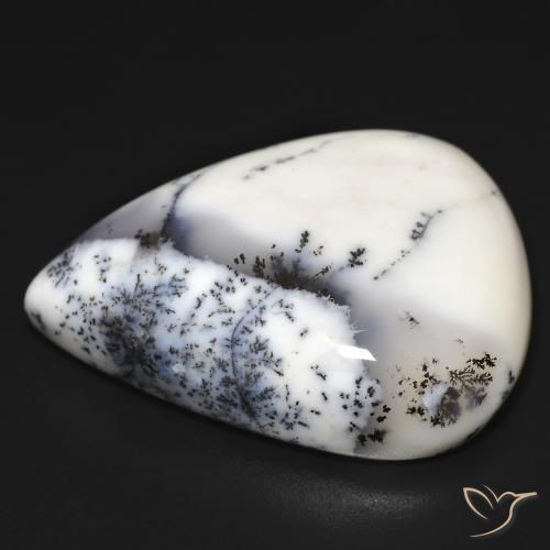 Dendritique Agate Blanc avec noir naturelle En forme de poire, 32.58 ct, Opaque