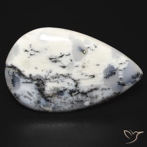 Dendritique Agate Blanc avec noir naturelle En forme de poire, 31.64 ct, Opaque
