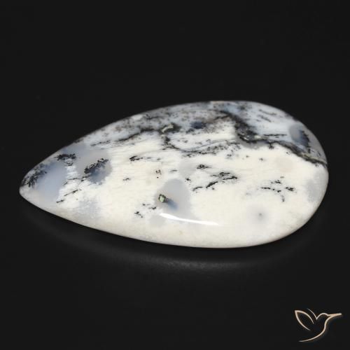 Dendritique Agate Blanc avec noir naturelle En forme de poire, 31.64 ct, Opaque