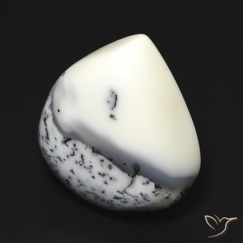 Dendritique Agate Blanc avec noir naturelle En forme de poire, 12.67 ct, Opaque