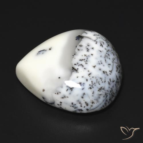 Dendritique Agate Blanc avec noir naturelle En forme de poire, 12.67 ct, Opaque