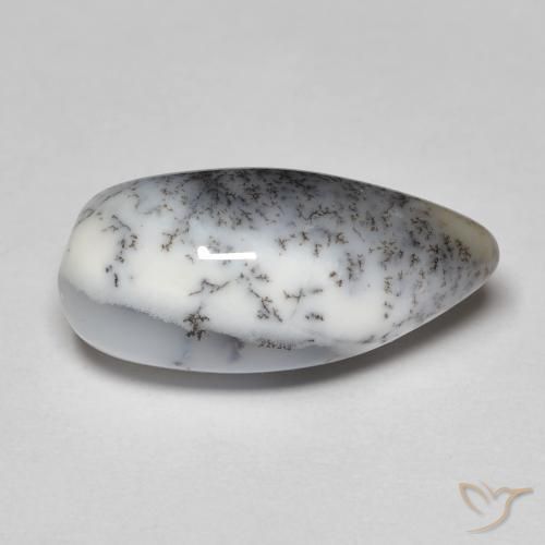Dendritique Agate Blanc avec noir naturelle En forme de poire, 8.35 ct, Opaque