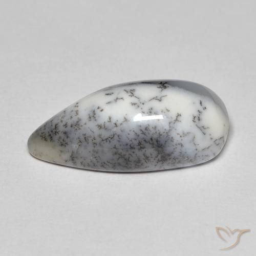 Dendritique Agate Blanc avec noir naturelle En forme de poire, 8.35 ct, Opaque