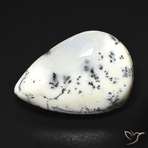Dendritique Agate Blanc avec noir naturelle En forme de poire, 9.07 ct, Translucide