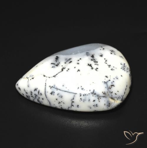 Dendritique Agate Blanc avec noir naturelle En forme de poire, 9.07 ct, Translucide