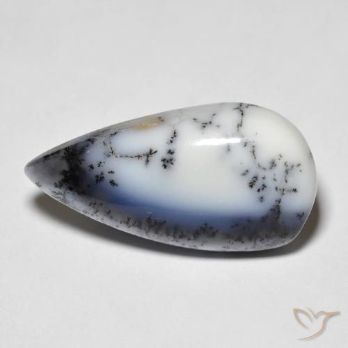 7.44ct Naturel Blanc avec noir Dendritique Agate, En forme de poire, Translucide