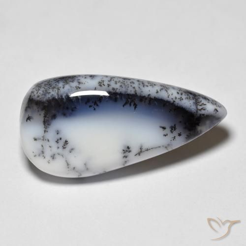 Dendritique Agate Blanc avec noir naturelle En forme de poire, 7.44 ct, Translucide