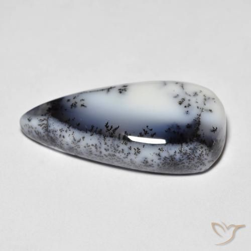 Dendritique Agate Blanc avec noir naturelle En forme de poire, 7.44 ct, Translucide