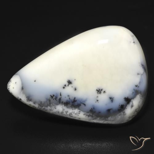 Dendritique Agate Blanc avec noir naturelle En forme de poire, 19.68 ct, Opaque