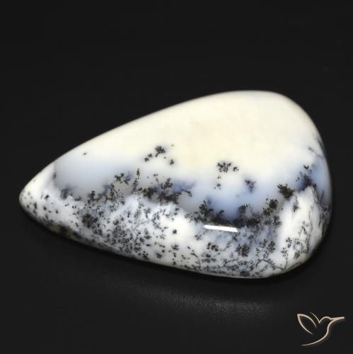 Dendritique Agate Blanc avec noir naturelle En forme de poire, 19.68 ct, Opaque