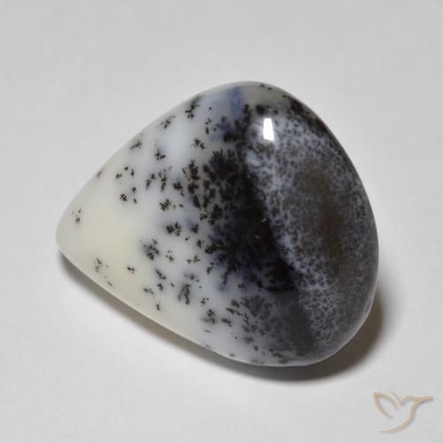 Dendritique Agate Blanc avec noir naturelle En forme de poire, 9.90 ct, Opaque