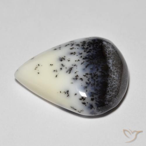 Dendritique Agate Blanc avec noir naturelle En forme de poire, 9.90 ct, Opaque