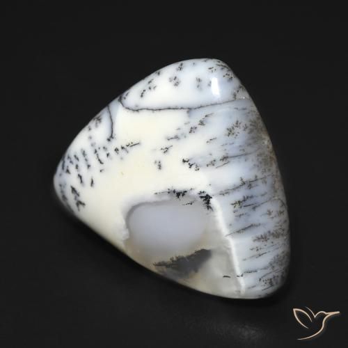 Dendritique Agate Blanc avec noir naturelle Trillion, 9.21 ct, Opaque