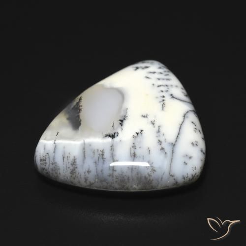 Dendritique Agate Blanc avec noir naturelle Trillion, 9.21 ct, Opaque